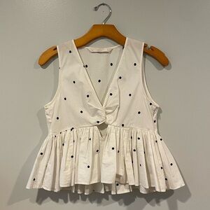 Zara White Peplum Top with Black Dots
